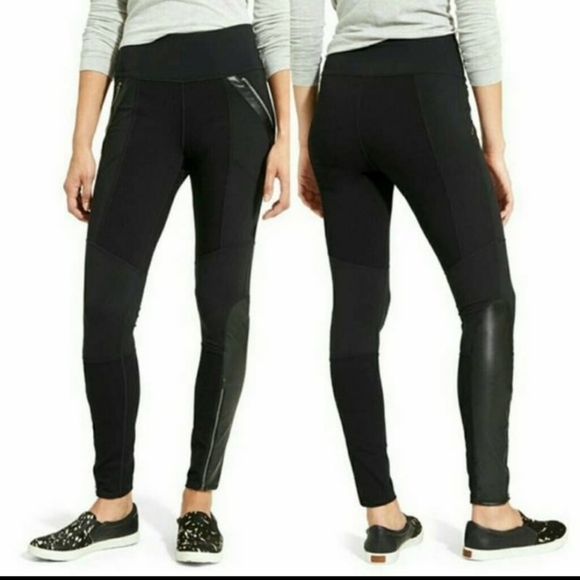 Athleta Ponte‎ Luxe Leggings Zippers Leather trim - Picture 1 of 10
